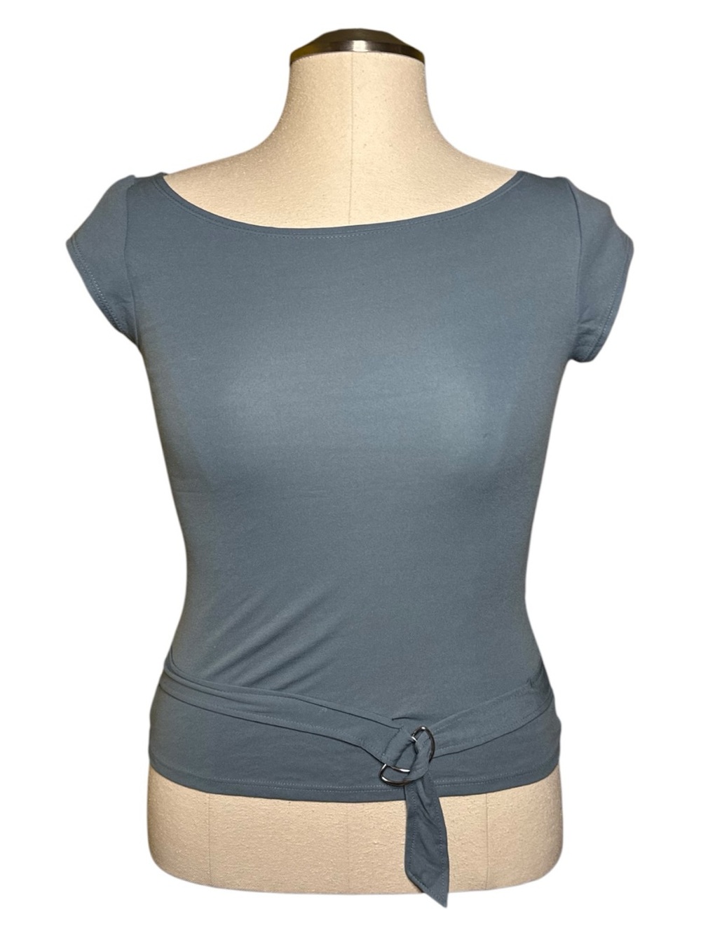 Paris Blues Slate Gray Belted Y2k Top